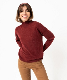 GEMO Pull à col montant en maille fine femme rouge vif