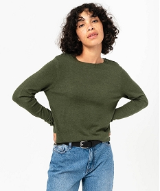 GEMO Pull à col rond en maille fine femme Vert