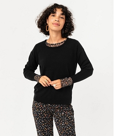 GEMO Pull à col rond finitions roulottées femme Noir