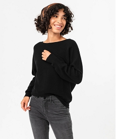 GEMO Pull en maille côtelée avec manches chauve-souris femme noir standard