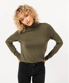 GEMO Pull à col roulé en maille fine femme Vert