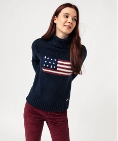 GEMO Pull femme à col roulé avec drapeau - LuluCastagnette navy