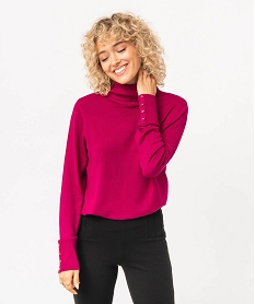 GEMO Pull à col roulé en maille fine femme Violet