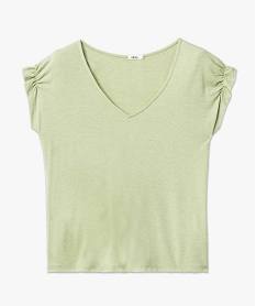 tee-shirt femme a manches courtes froncees et col v vertJ172501_4