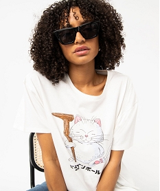 GEMO Tee-shirt femme coupe oversize avec motif chat - Dragon Ball blanc chine