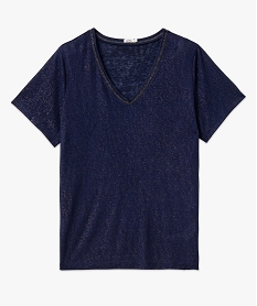 tee-shirt manches courtes a col v et paillettes femme grande taille bleuJ174301_4