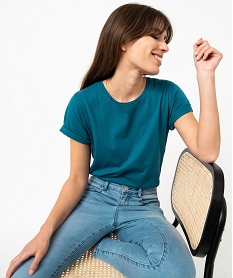 GEMO Tee-shirt à manches courtes et col rond femme bleu canard