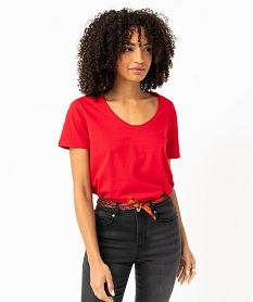 GEMO Tee-shirt à manches courtes avec col V roulotté femme rouge standard
