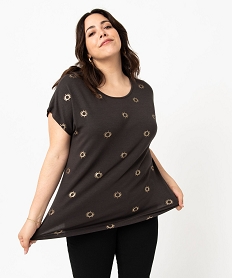 GEMO Tee-shirt femme grande taille à manches courtes avec motifs Noir