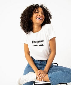 GEMO Tee-shirt à manches courtes avec message femme Beige