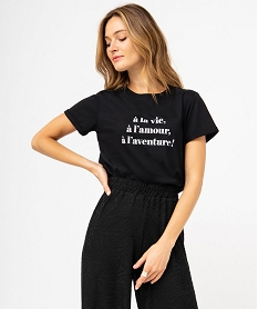 GEMO Tee-shirt à manches courtes avec message femme Noir
