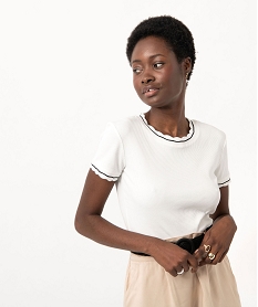 GEMO Tee-shirt à manches courtes en maille côtelée femme Blanc