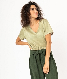 GEMO Tee-shirt à manches courtes en maille pailletée femme Vert