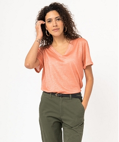 GEMO Tee-shirt à manches courtes en maille pailletée femme Rose