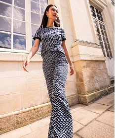 GEMO Tee-shirt à manches courtes imprimé femme bleu standard
