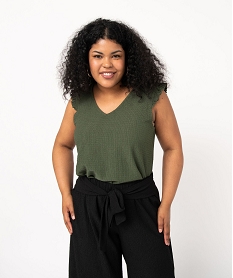 GEMO Tee-shirt col V avec volants aux emmanchures femme grande taille vert standard