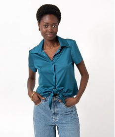 GEMO Tee-shirt chemise à manches courtes femme Bleu