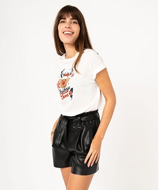 GEMO Tee-shirt à manches courtes avec motif Noël femme Blanc