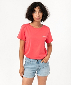 GEMO Tee-shirt manches courtes en coton à message femme Rose