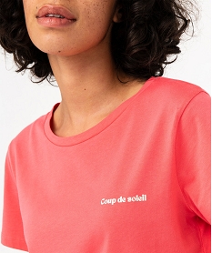 tee-shirt manches courtes en coton a message femme roseJ179001_2