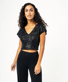 GEMO Tee-shirt sans manches court à sequins femme noir standard