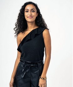 GEMO Tee-shirt asymétrique à volant et paillettes femme noir standard