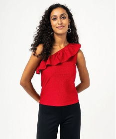 GEMO Tee-shirt asymétrique à volant et paillettes femme rouge standard