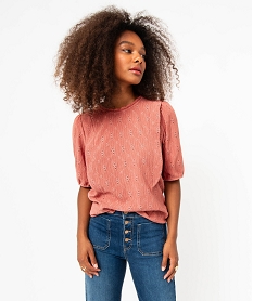 tee-shirt a manches courtes avec broderies anglaise femme roseJ180001_1