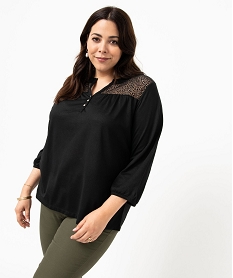 GEMO Tee-shirt droit manches 34 à col boutonné femme grande taille Noir