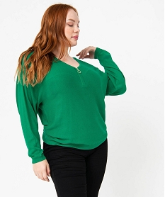 GEMO Pull fin avec col V zippé femme grande taille Vert