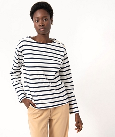 GEMO Tee-shirt rayé à manches longues femme blanc vif