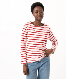 GEMO Tee-shirt rayé à manches longues femme blanc standard