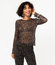 GEMO Tee-shirt à manches longues en voile à motifs fleuris femme liberty