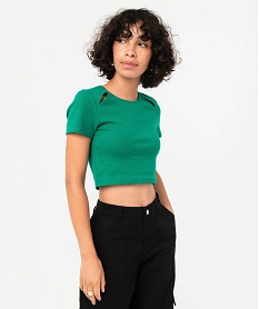 GEMO Tee-shirt à manches courtes et col rond coupe courte femme vert standard