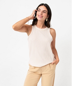 GEMO Débardeur en maille extensible texturée femme Beige