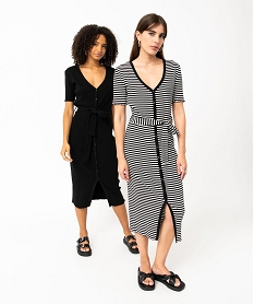 GEMO Robe chemise en maille côtelée rayée à manches courtes femme Imprimé