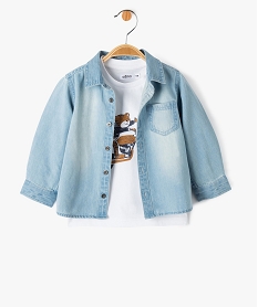 GEMO Ensemble 2 pièces : chemise en jean + tee-shirt manches longues bébé garçon Bleu