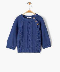 pull bebe garcon en maille torsadee a manches raglan bleuJ200101_1