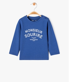 GEMO Tee-shirt à manches longues avec message bébé garçon Bleu