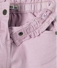 pantalon bebe fille en toile de coton avec ceinture froncee violetJ210101_2