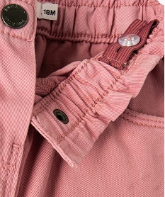 pantalon bebe fille en toile de coton avec ceinture froncee roseJ210301_4