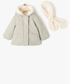 manteau a capuche double peluche avec echarpe bebe fille gris manteauxJ211001_1