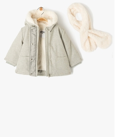 manteau a capuche double peluche avec echarpe bebe fille gris manteauxJ211001_2