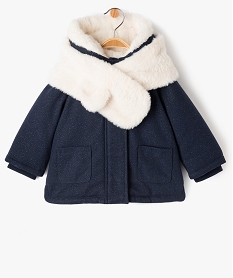 manteau a capuche double peluche avec echarpe bebe fille bleu manteauxJ211101_1