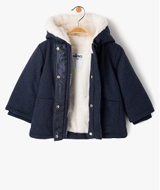 manteau a capuche double peluche avec echarpe bebe fille bleu manteauxJ211101_3