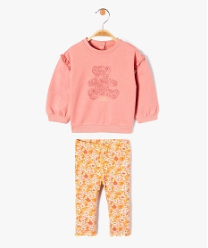 GEMO Ensemble 2 pièces sweat brodé et legging fleuri bébé fille - LuluCastagnette Rose