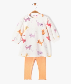 GEMO Ensemble 2 pièces robe sweat + legging bébé fille Beige