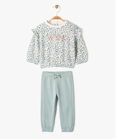 GEMO Ensemble 2 pièces sweat fleuri et pantalon en molleton bébé fille Bleu