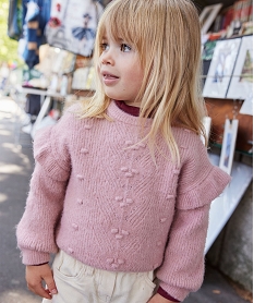 GEMO Pull en maille douce avec points en relief et volants bébé fille Rose