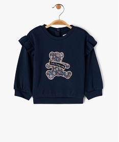 sweat a motif avec volants sur les epaules bebe fille - lulucastagnette bleuJ217601_1